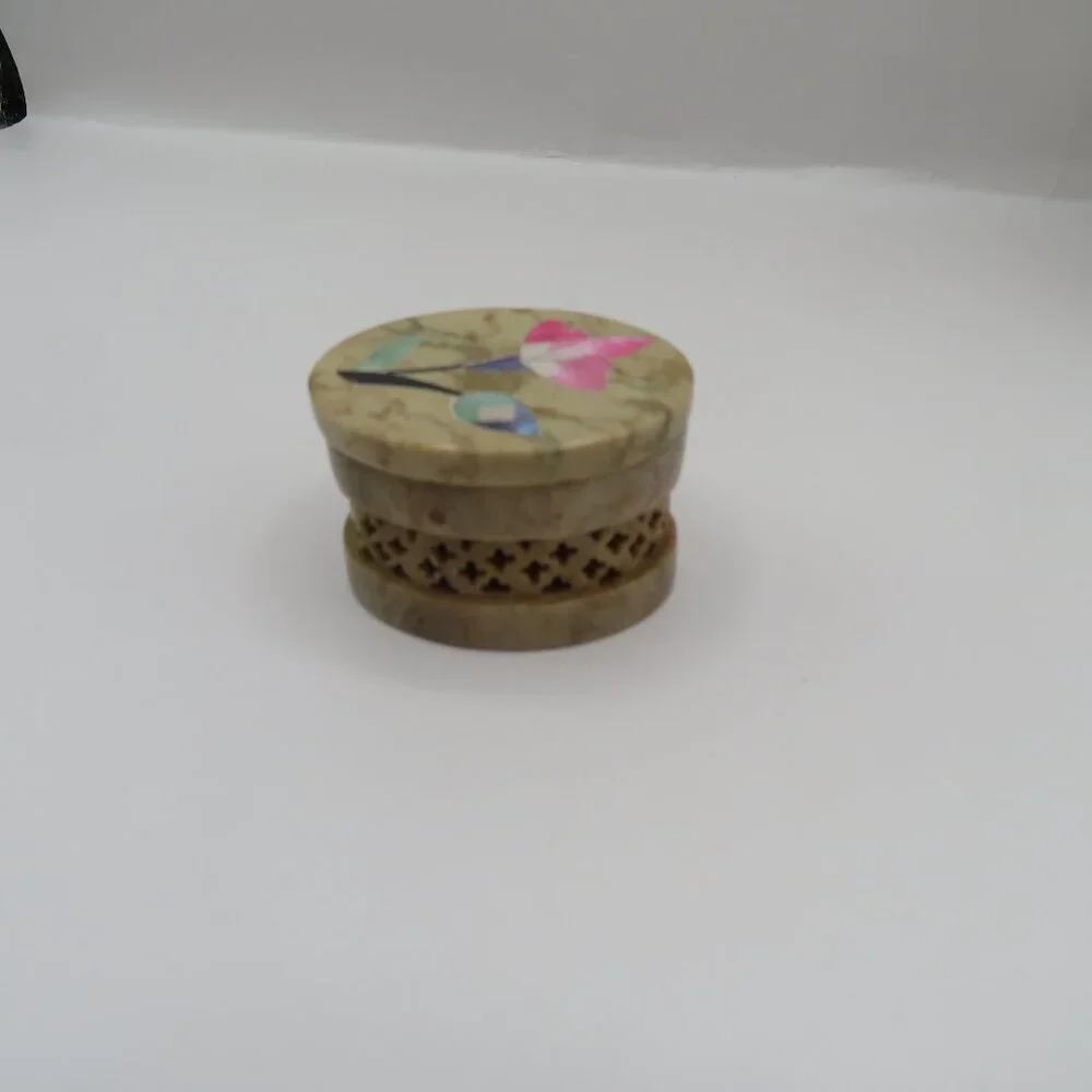 Soapstone Mother Of Pearl Trinket Box
